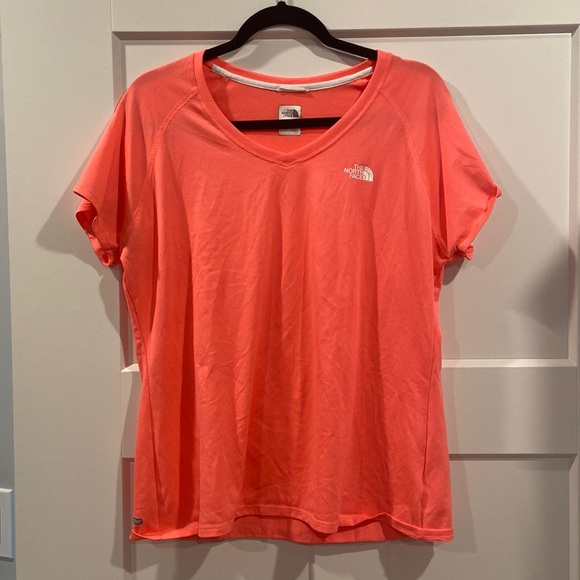 The North Face Neon Coral V neck Women's XL *some damage- spot and thread - Picture 1 of 7